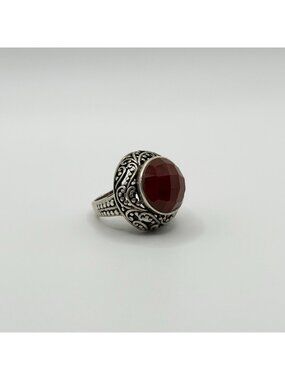 CFJ Sterling Silver 925 Faceted Large Carnelian Ring Size 7